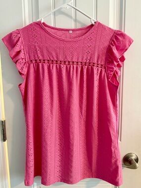Amazon Essentials Pink Eyelet Ruffle Sleeve Top Never Worn